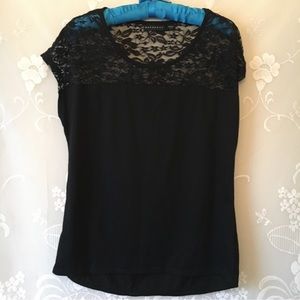 Metaphor Black Lace Simple Short Sleeve Chic Top